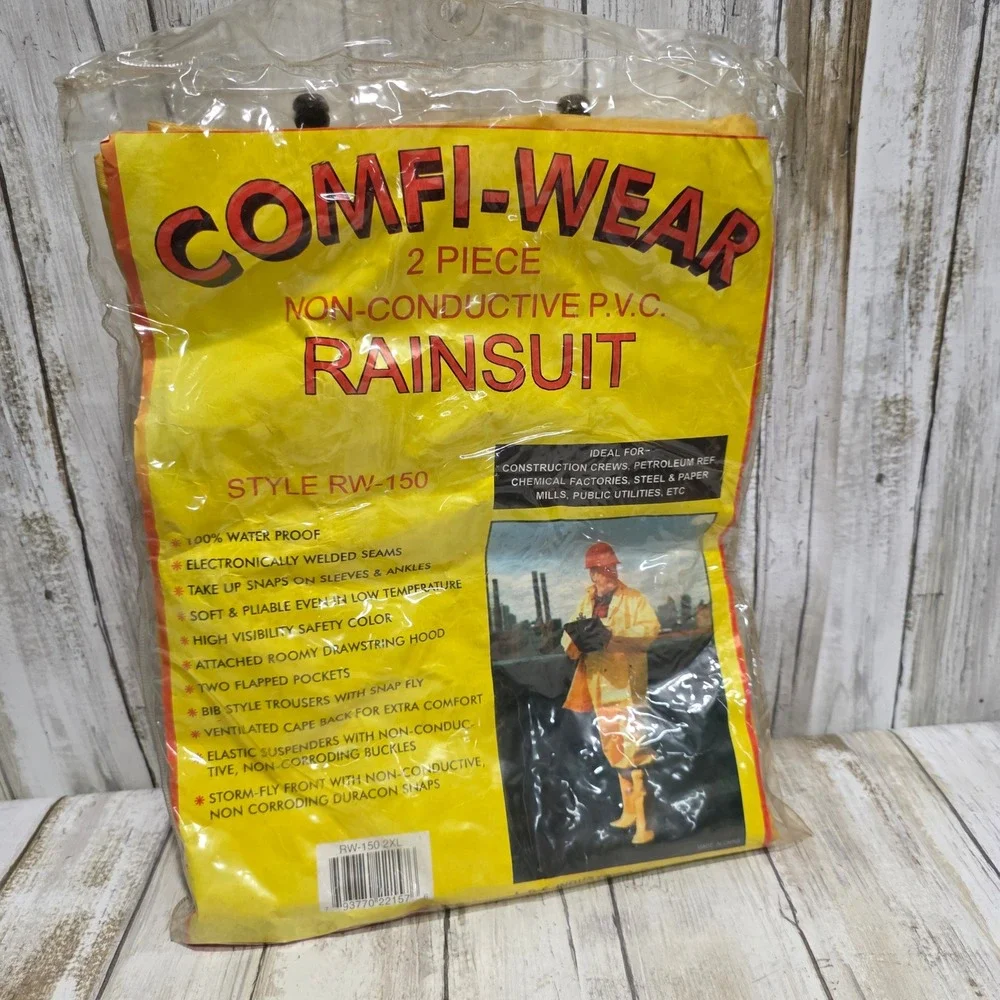 Comfi-Wear RW-150 2 Piece Non-Conductive PVC Rainsuit Yellow Mens 2XL New